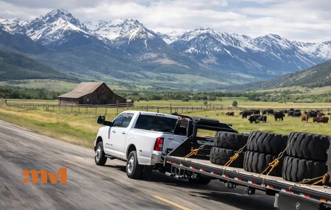 ¿Qué camionetas se usan en Yellowstone y por qué son Ram Trucks? 1 Qué camionetas se usan en Yellowstone la serie - En la imagen se ve una camioneta Ram remolcando una carga pesada por un rancho de Montana