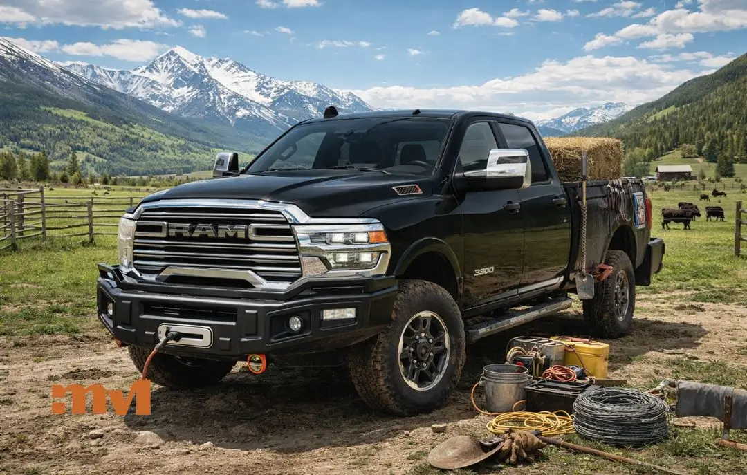 ¿Qué camioneta conduce John Dutton en la serie Yellowstone? 1 qué camioneta conduce John Dutton en la serie Yellowstone - Imagen de la camioneta Ram 3500 en un rancho de Montana preparada para el trabajo duro
