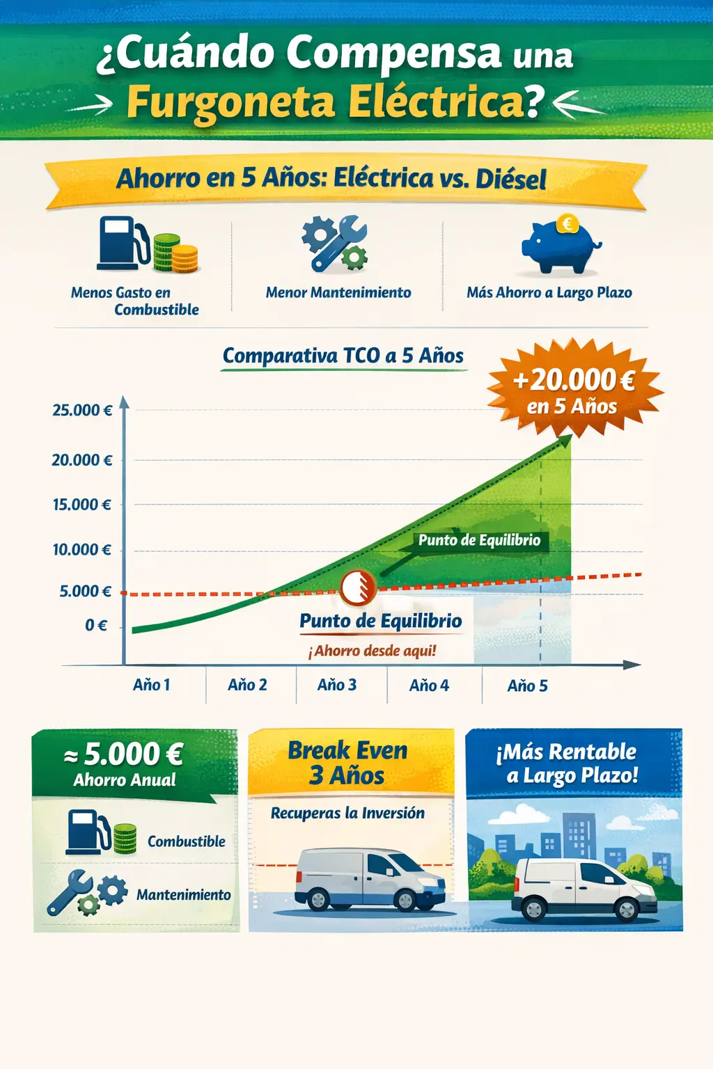 Furgonetas eléctricas más baratas 2026: TOP 10 con subvenciones y cálculo de TCO vs diésel 1 Cuándo compensa comprar una furgoneta eléctrica - Furgonetas eléctricas más baratas 2026