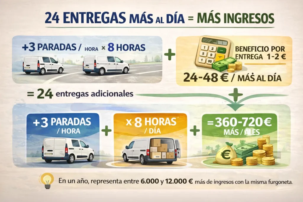 Número de paradas por hora con furgoneta de reparto